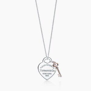Tiffany & Co. Silver Heart Necklace with Rose Gold Key